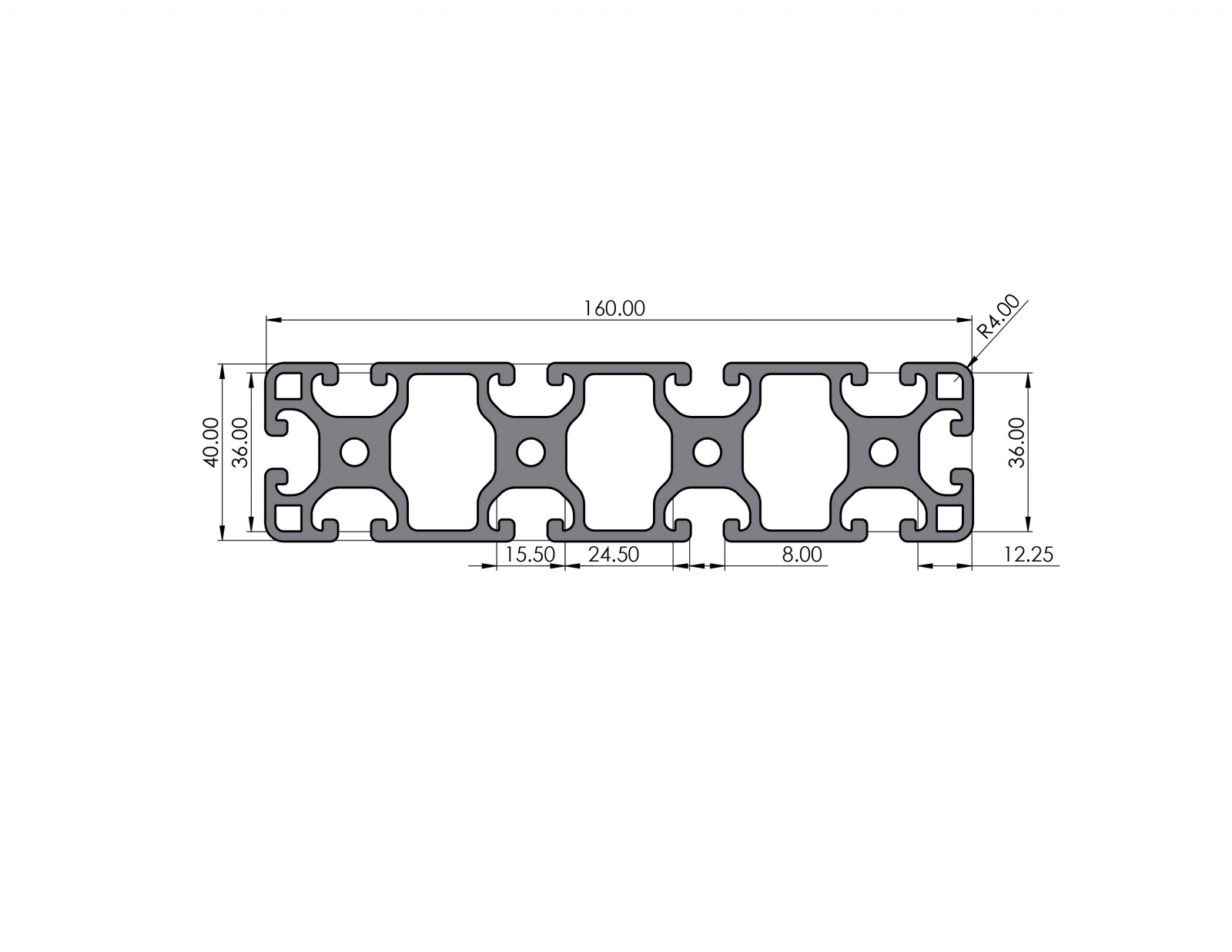 Aluminiumprofil 160x40 leicht Nut 8 I-Typ